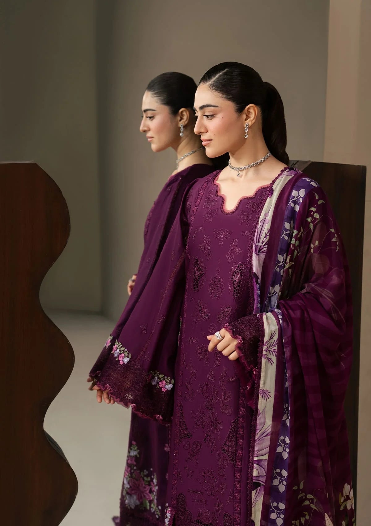 E-CRAFT - Chikankari Lawn With Chiffon Dupatta'26 | EHC-2B CASSIS | Elaf