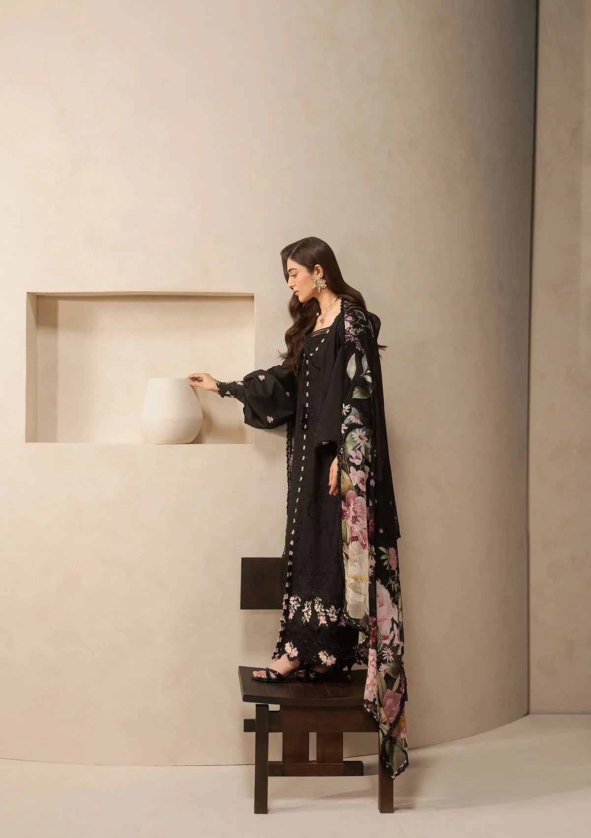 E-CRAFT - Chikankari Lawn With Chiffon Dupatta'26 | EHC-5A CHARCOAL| Elaf
