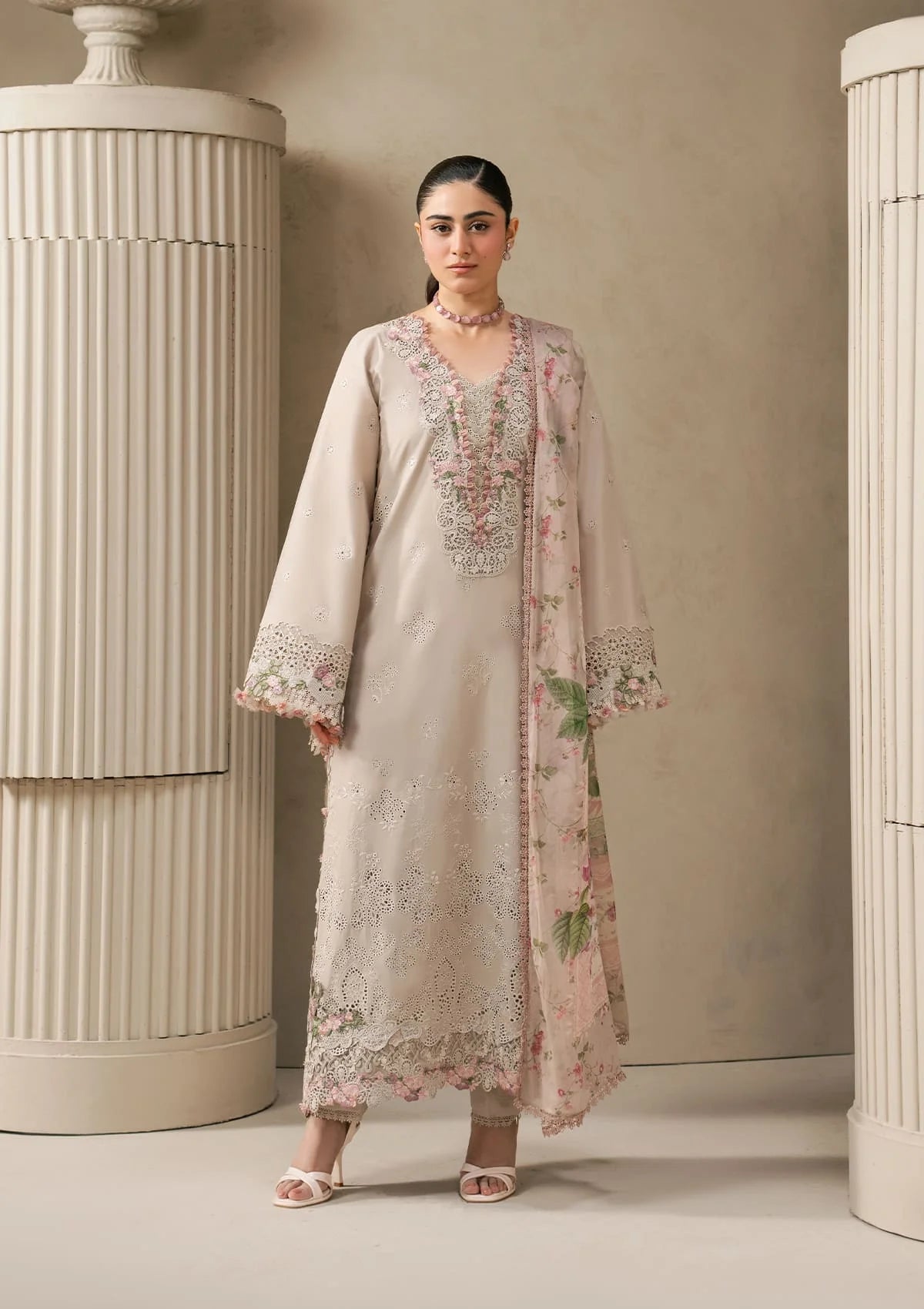 E-CRAFT - Chikankari Lawn With Chiffon Dupatta'26 | EHC-6B CLAY | Elaf