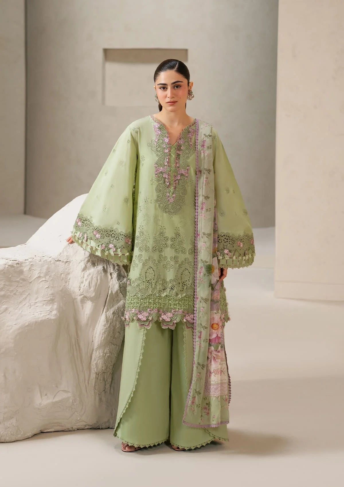 E-CRAFT - Chikankari Lawn With Chiffon Dupatta'26 | EHC-6A BASIL | Elaf