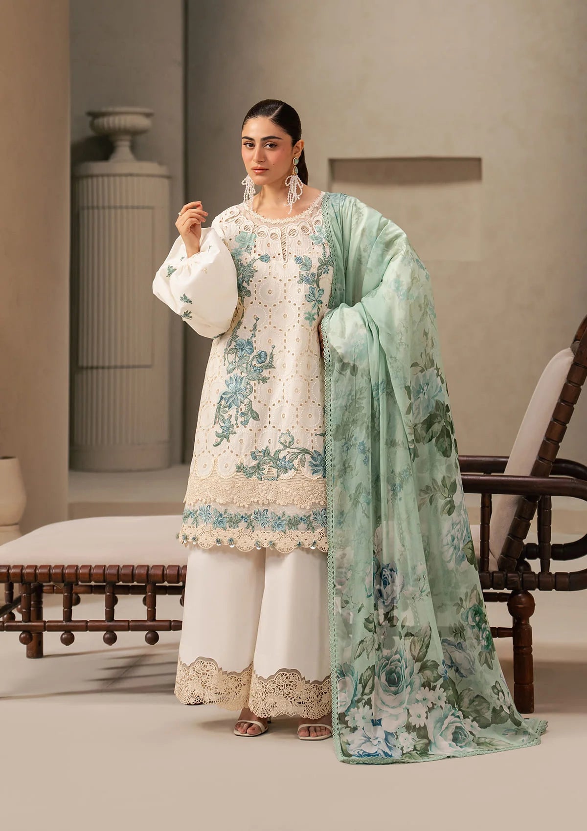 E-CRAFT - Chikankari Lawn With Chiffon Dupatta'26 | EHC-1A VANILLA | Elaf