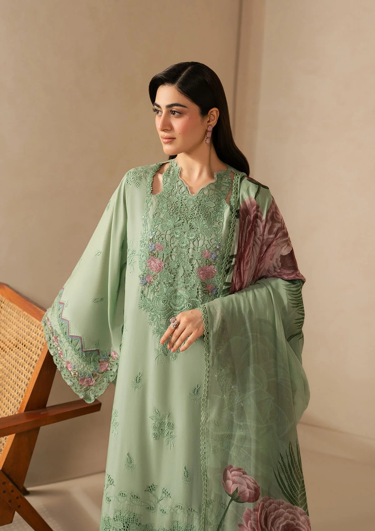 E-CRAFT - Chikankari Lawn With Chiffon Dupatta'26 | EHC-4B ALOE | Elaf