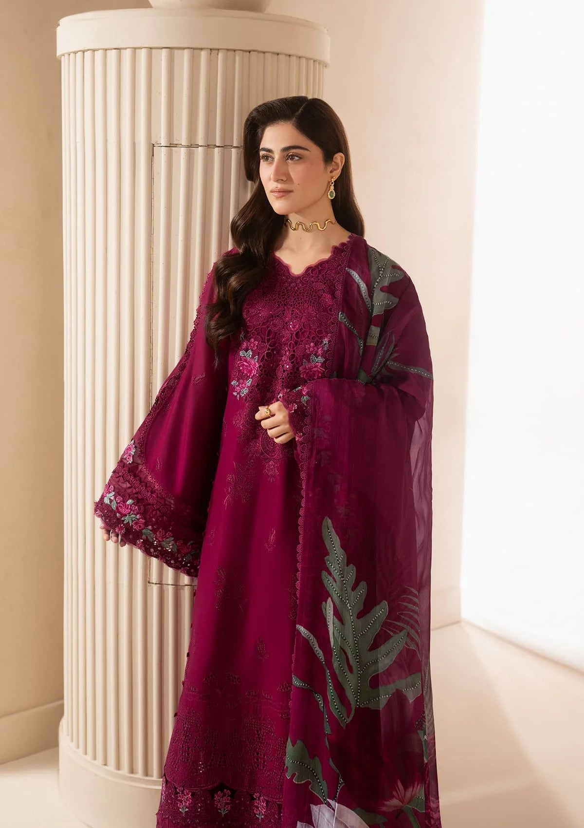 E-CRAFT - Chikankari Lawn With Chiffon Dupatta'26 | EHC-4A GARNET| Elaf