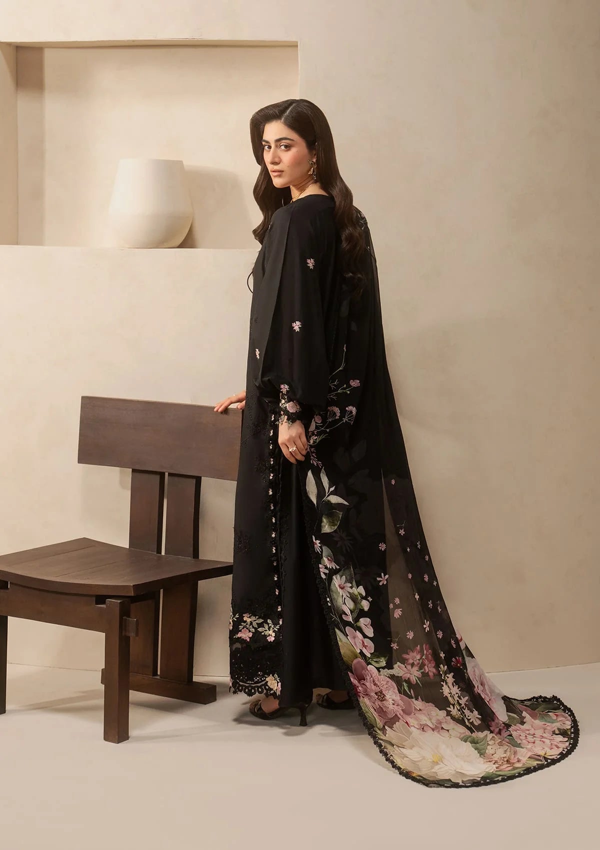 E-CRAFT - Chikankari Lawn With Chiffon Dupatta'26 | EHC-5A CHARCOAL| Elaf