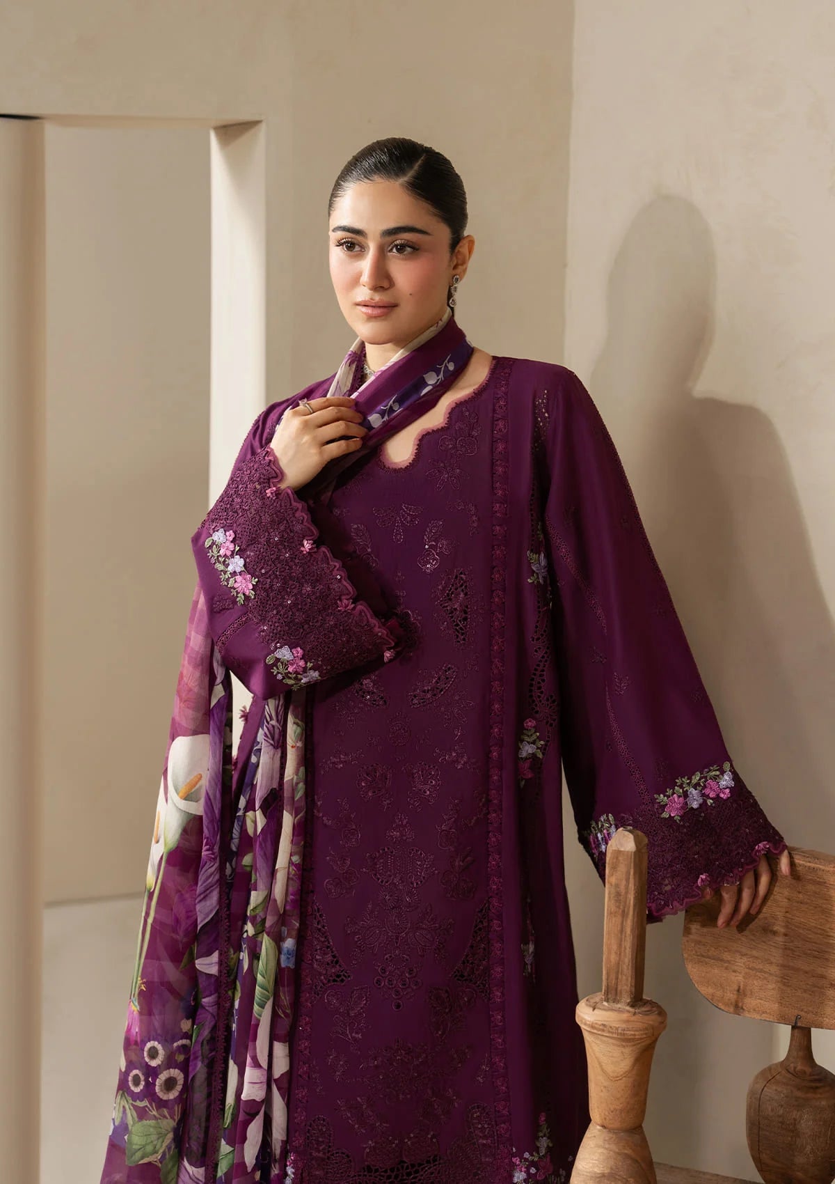 E-CRAFT - Chikankari Lawn With Chiffon Dupatta'26 | EHC-2B CASSIS | Elaf