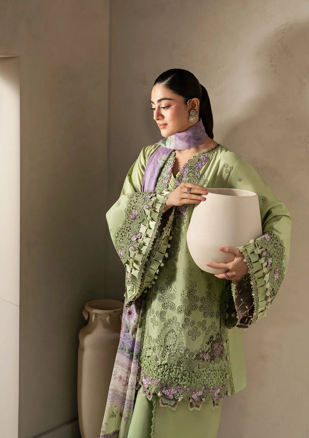 E-CRAFT - Chikankari Lawn With Chiffon Dupatta'26 | EHC-6A BASIL | Elaf