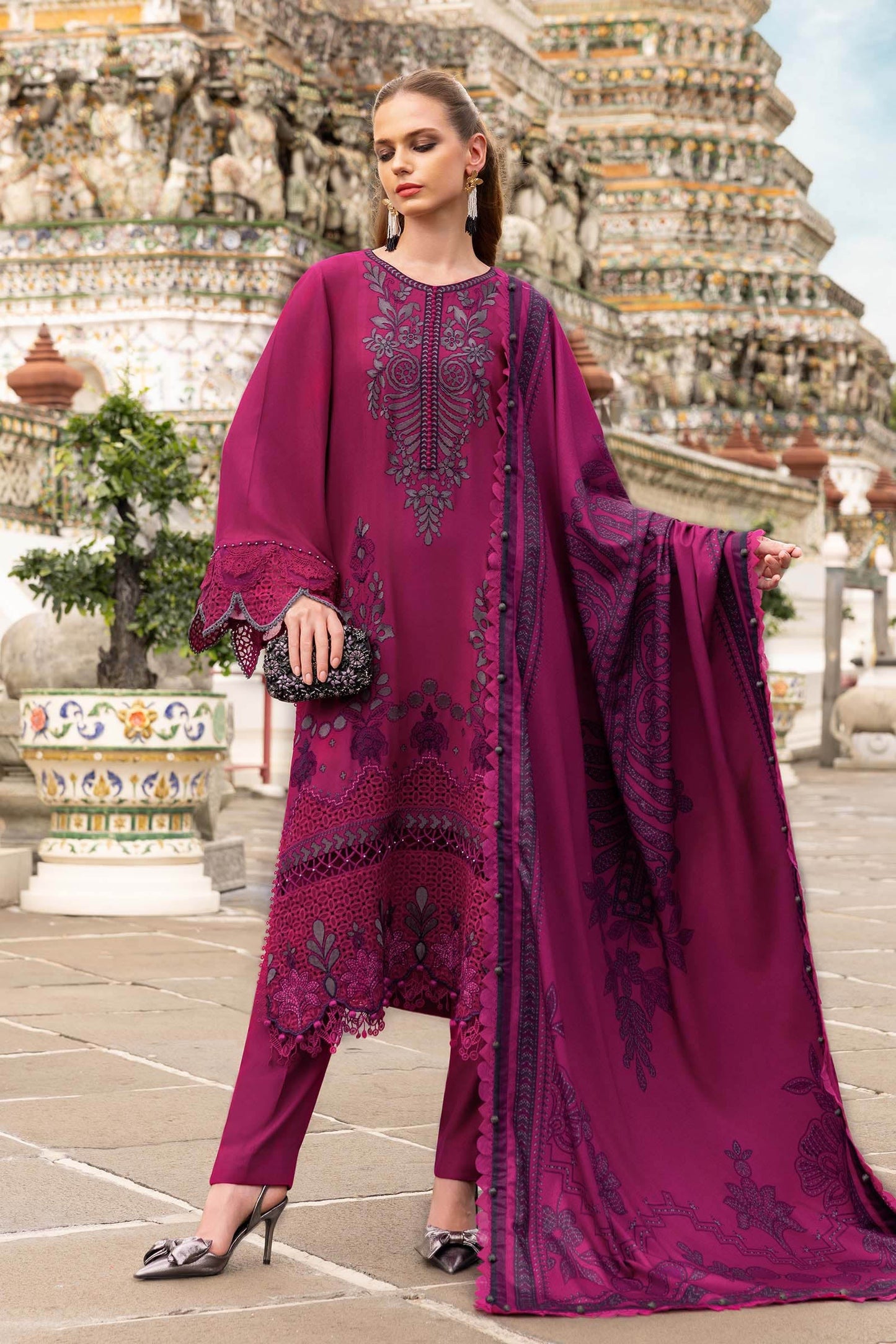 3 Piece Unstitched Embroidered Twill Linen Suit - MPT-2804-B